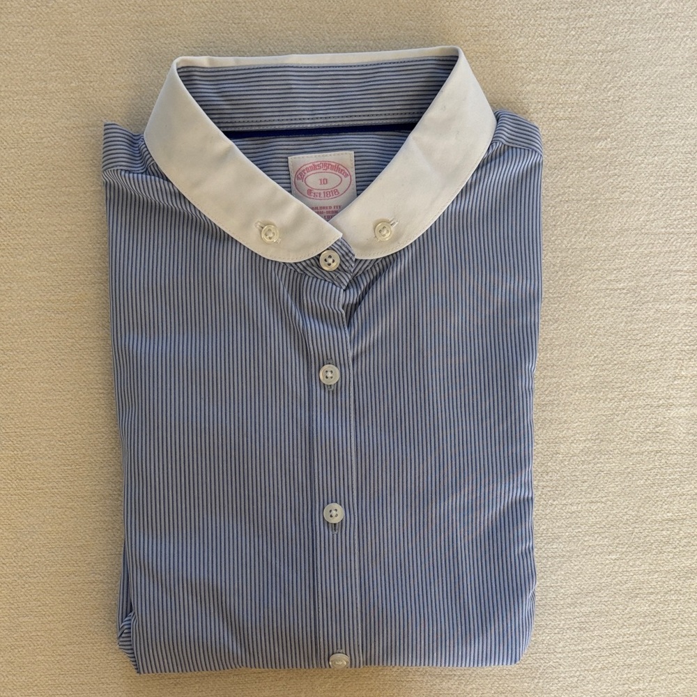 Blue Striped Shirt with White Collar NWT size 10